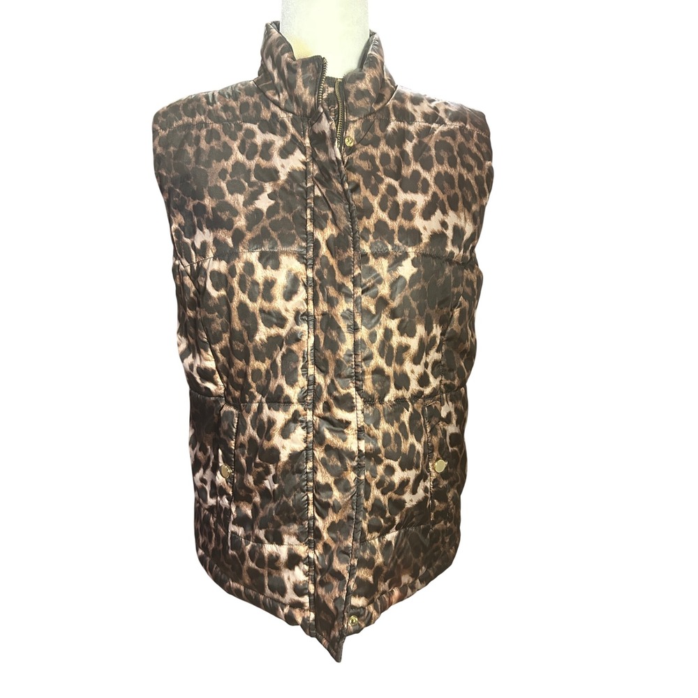 Leopard Print Puffer Vest Sleeveless Jacket Animal Print‎ Padded Warm